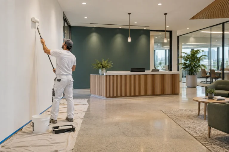 Painter refreshing a commercial reception area